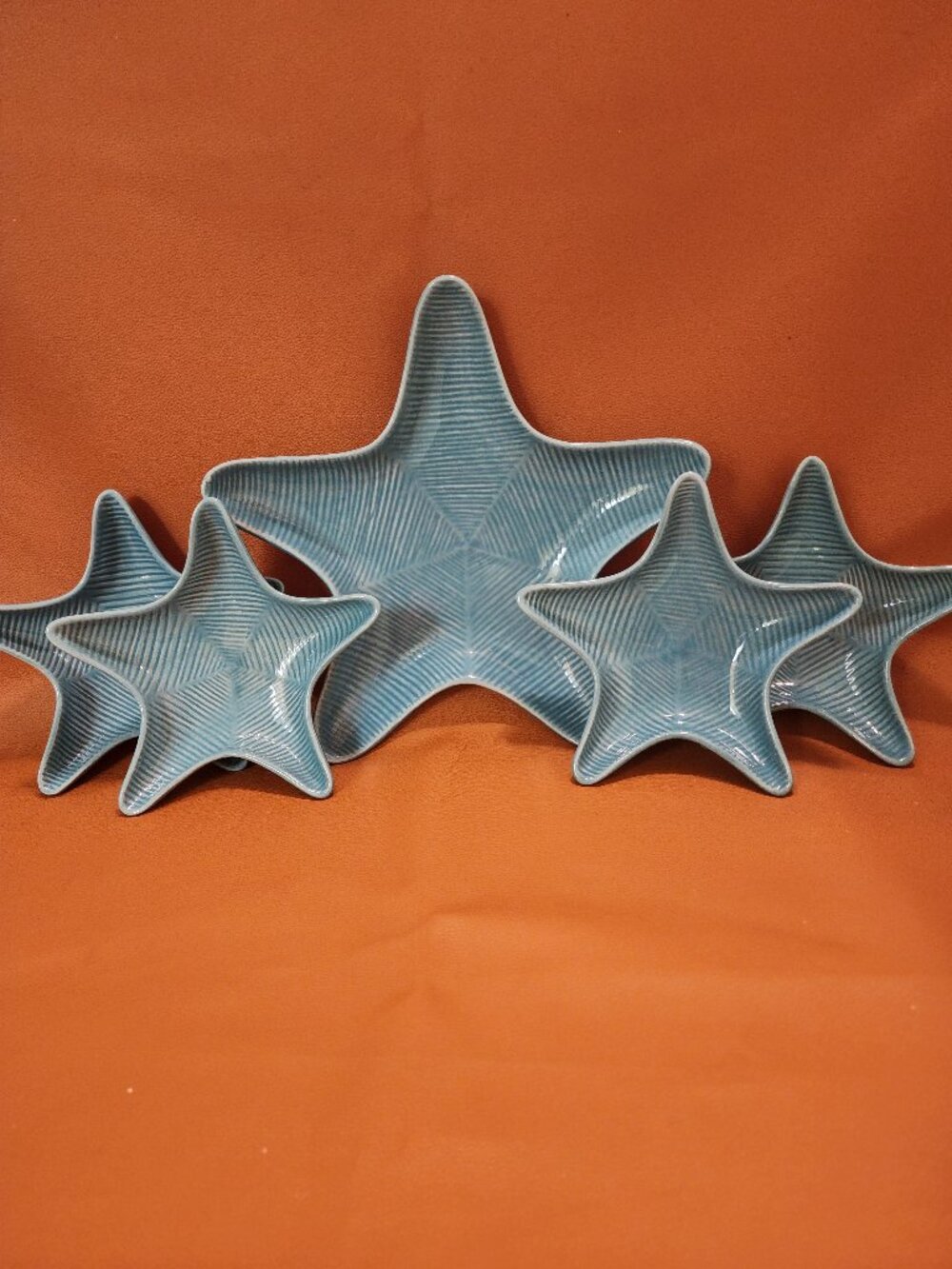 ANDREA by SADEK NAUTICAL OCEAN BLUE CERAMIC DISHES/WALL PLAQUE - SET OF 4